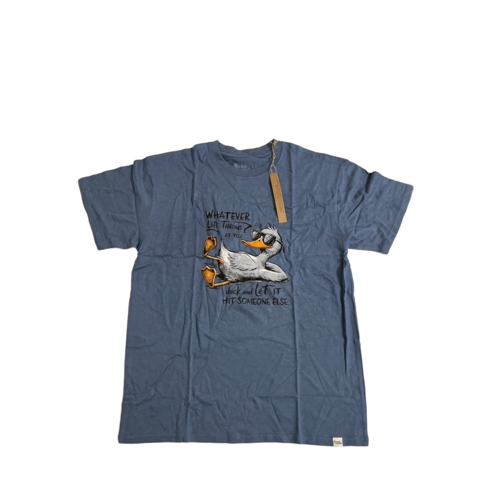 Spun Bamboo Men's L T-Shirt Infinity Blue Funny Duck Graphic Tee NWT Viscose